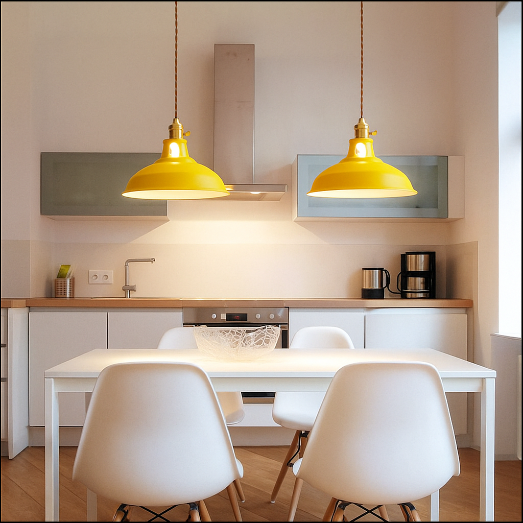 Colorful Metal Dome Pendant Light with Integrated LED – Industrial Kitchen Pendant Lighting for Dining and Island Spaces