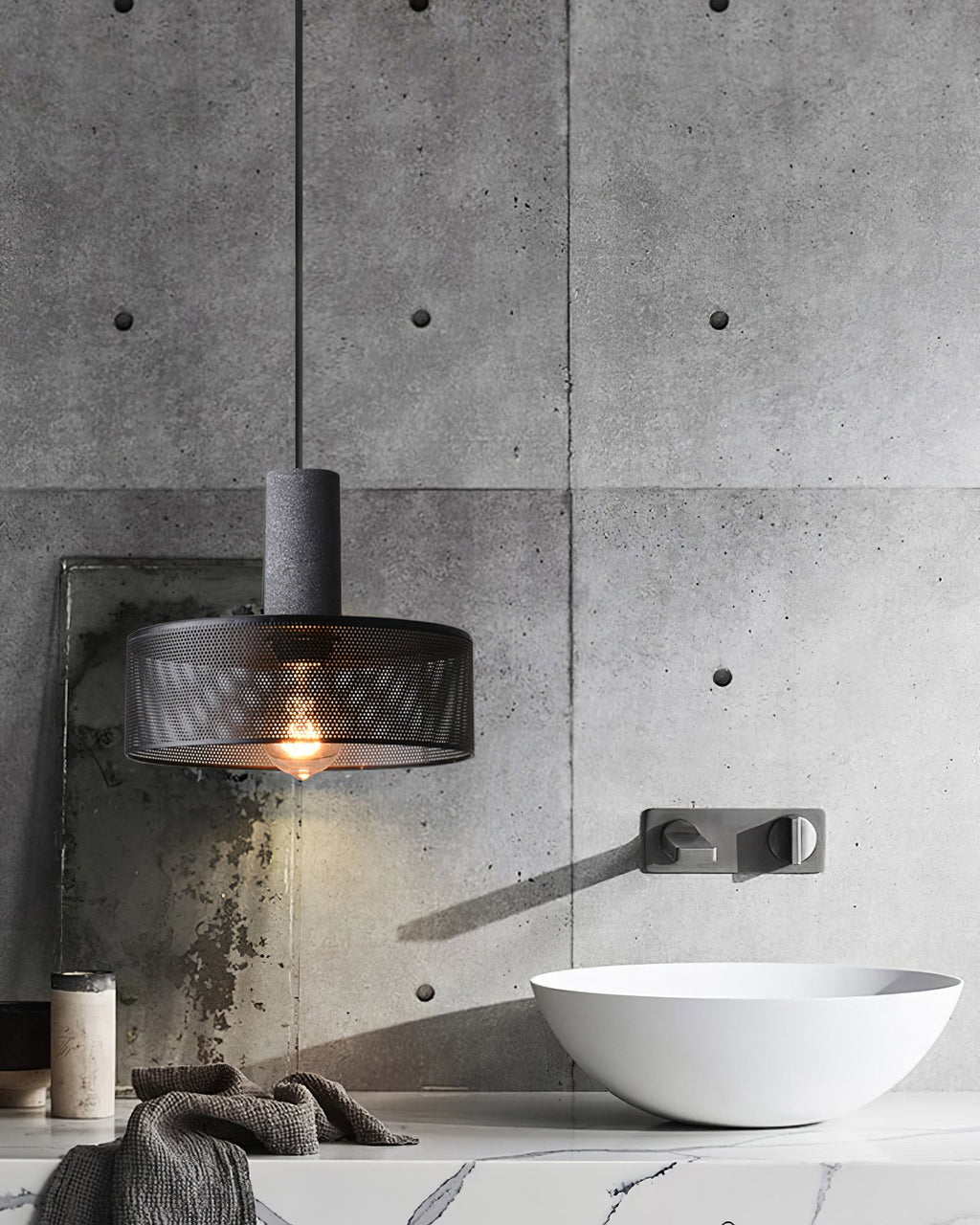 Brix Concrete Pendant Light | Industrial LED Hanging Lamp