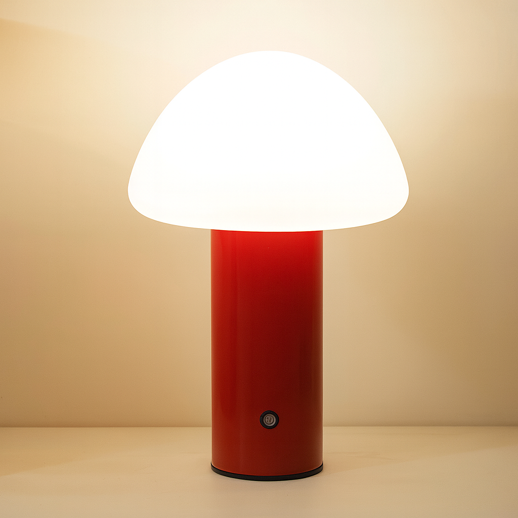 Cordless LED Table Lamp with Mushroom Design – Rechargeable Bedside Table Lamp for Soft Illumination and Portable Use