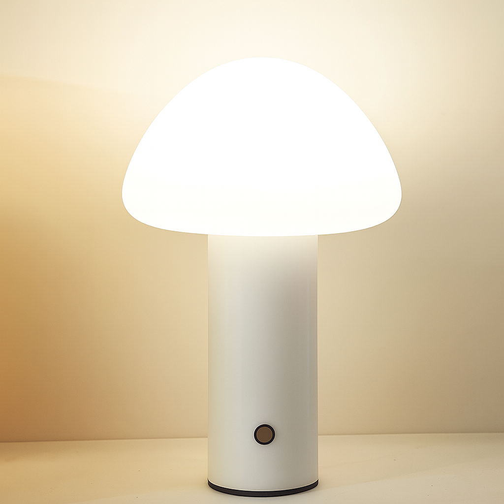 Cordless LED Table Lamp with Mushroom Design – Rechargeable Bedside Table Lamp for Soft Illumination and Portable Use