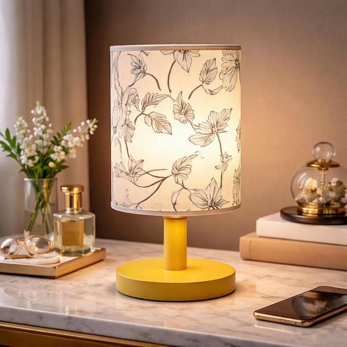 Table Lamp Fabric Shade Rechargeable Dimmable Rubberwood Base