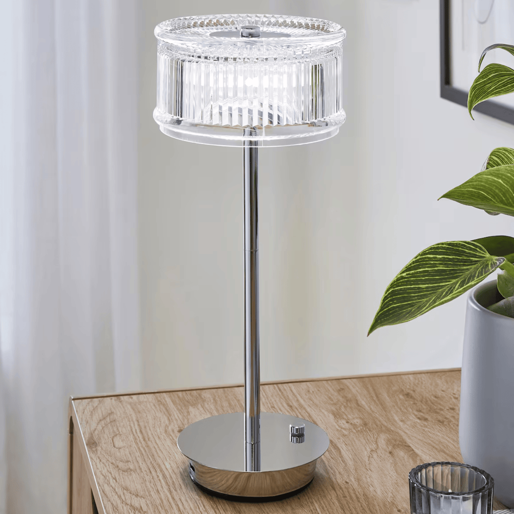Crystal Glass Table Lamp, Cordless, Touch-Dimmable, 2700K LED