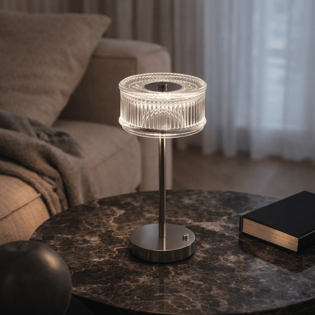 Crystal Glass Table Lamp, Cordless, Touch-Dimmable, 2700K LED