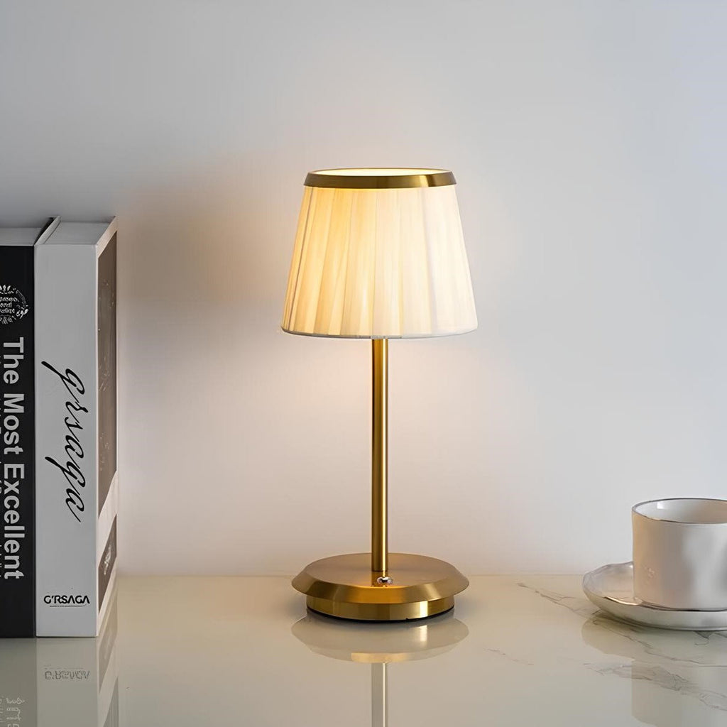 Table Lamp LED Cordless Rechargeable Dimmable Metal Cloth Shade 29.5 cm