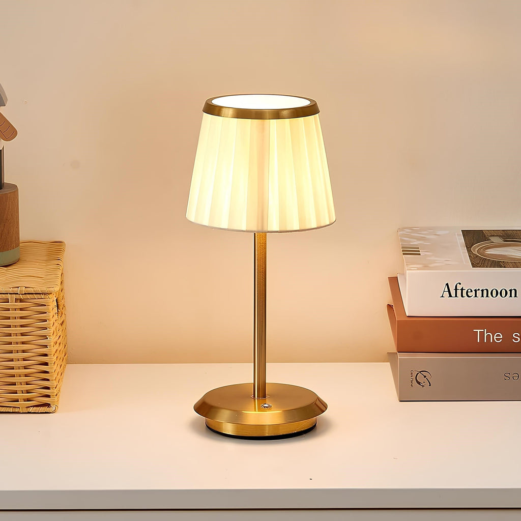 Table Lamp LED Cordless Rechargeable Dimmable Metal Cloth Shade 29.5 cm