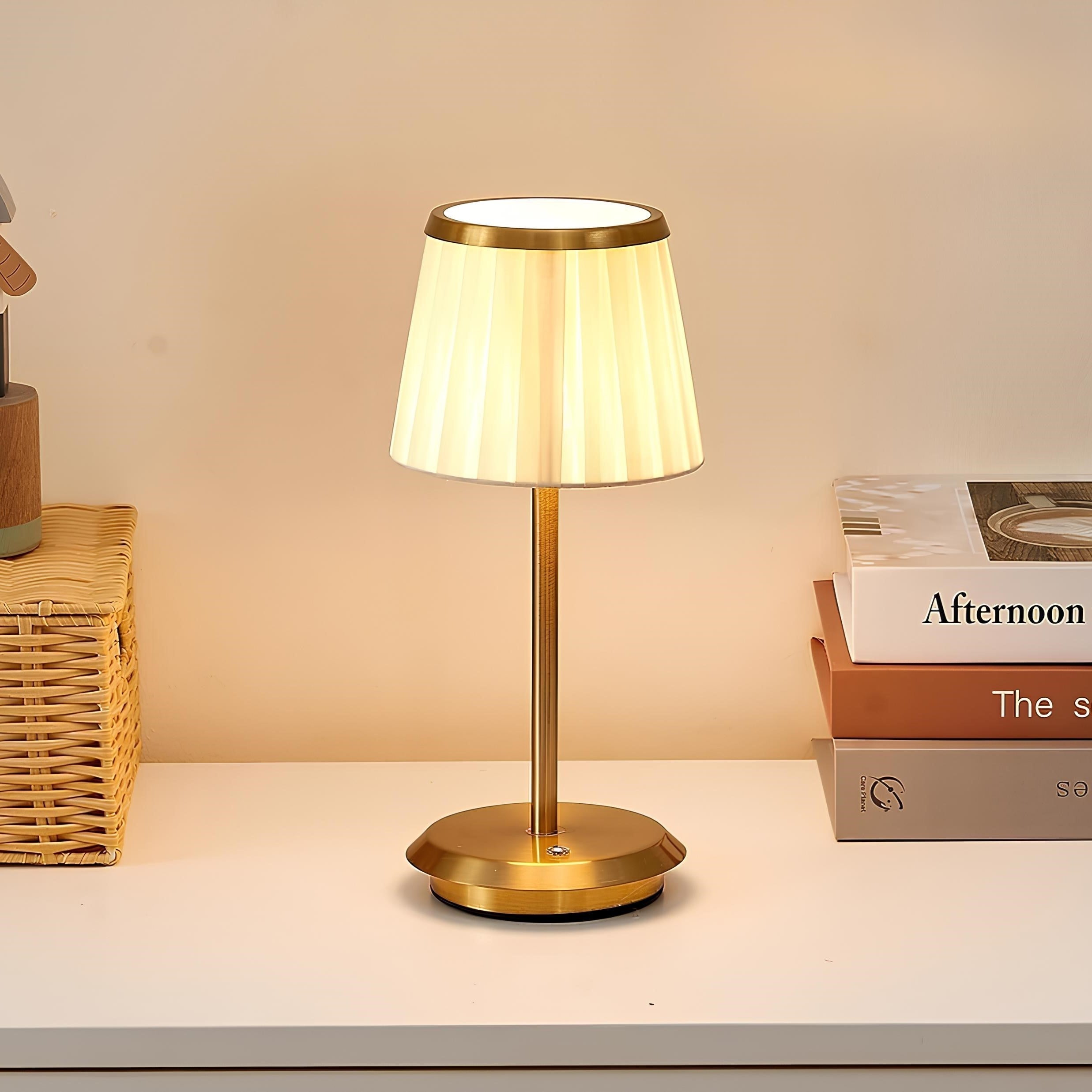 Table Lamp LED Cordless Rechargeable Dimmable Metal Cloth Shade 29.5 cm