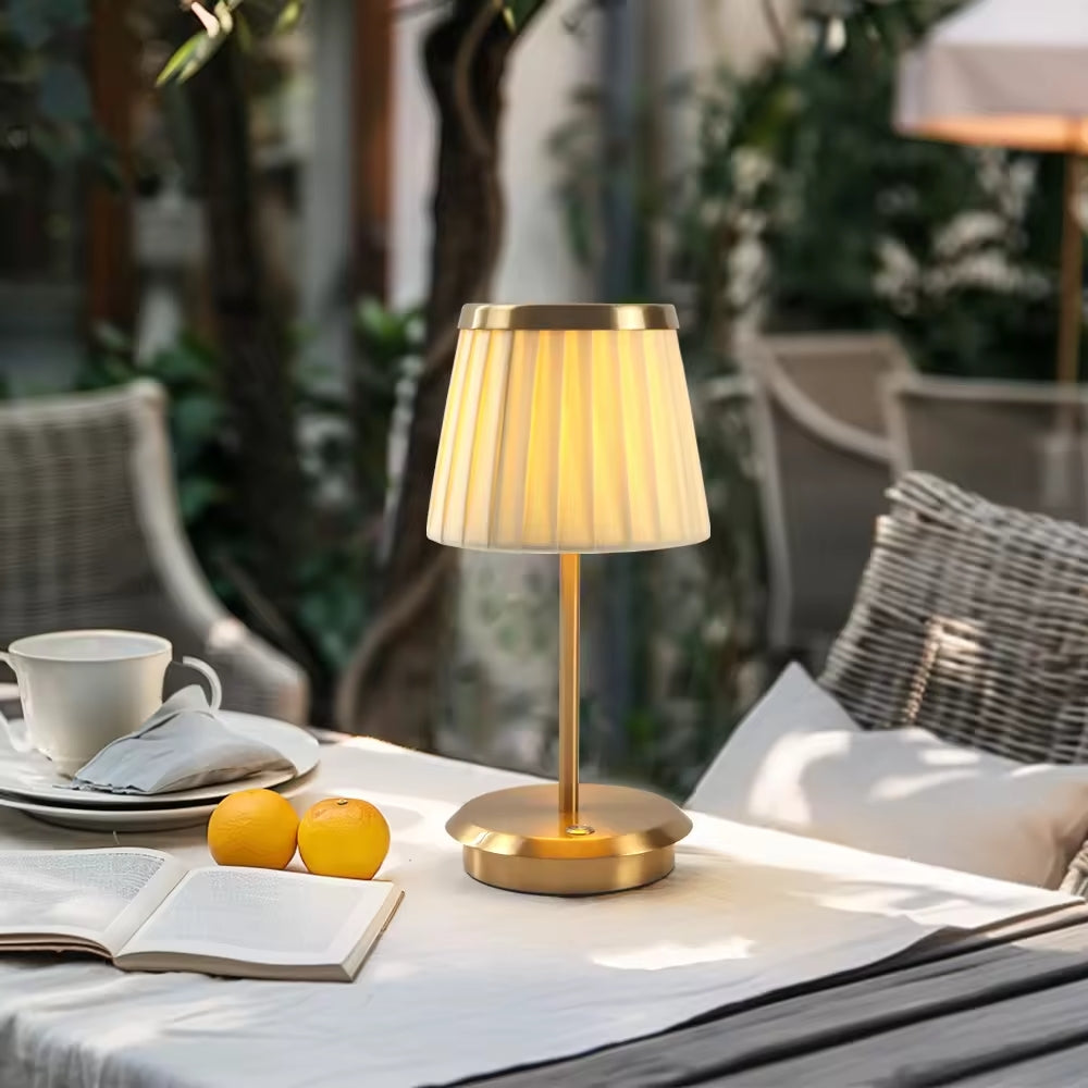 Table Lamp LED Cordless Rechargeable Dimmable Metal Cloth Shade 29.5 cm
