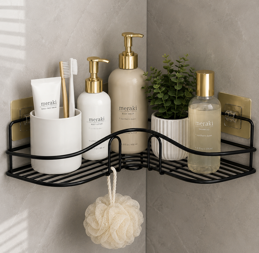 Corner Shower Caddy Wall Mounted Black Bathroom Storage Shelf