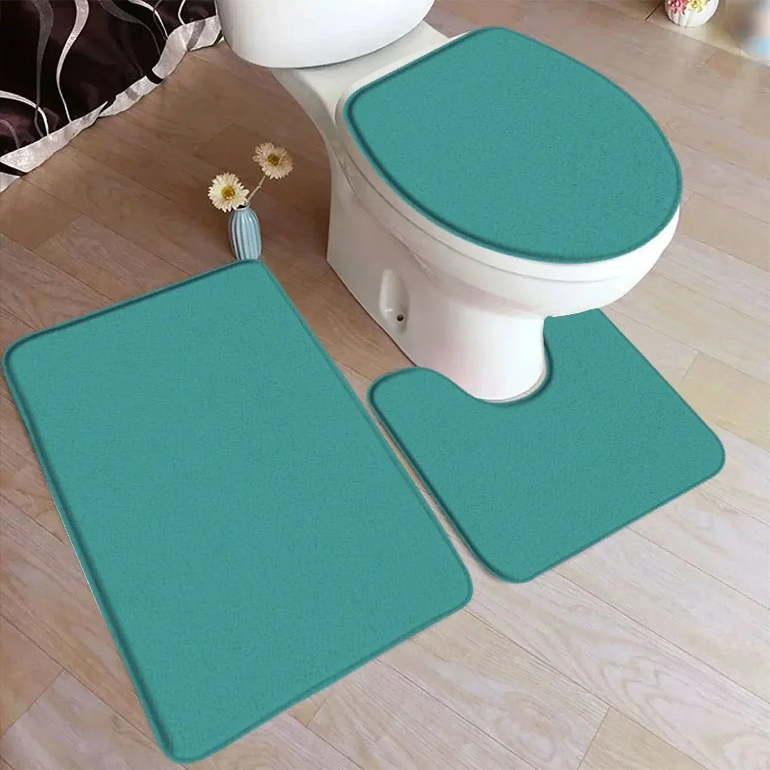 Bath Rug Set Soft Flannel Non Slip Fleece Backing 3 Piece Bathroom Mat Set