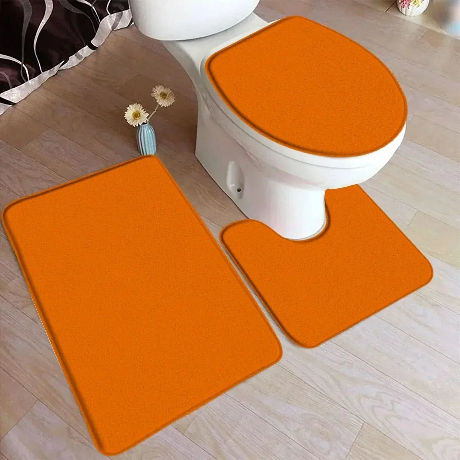 Bath Rug Set Soft Flannel Non Slip Fleece Backing 3 Piece Bathroom Mat Set