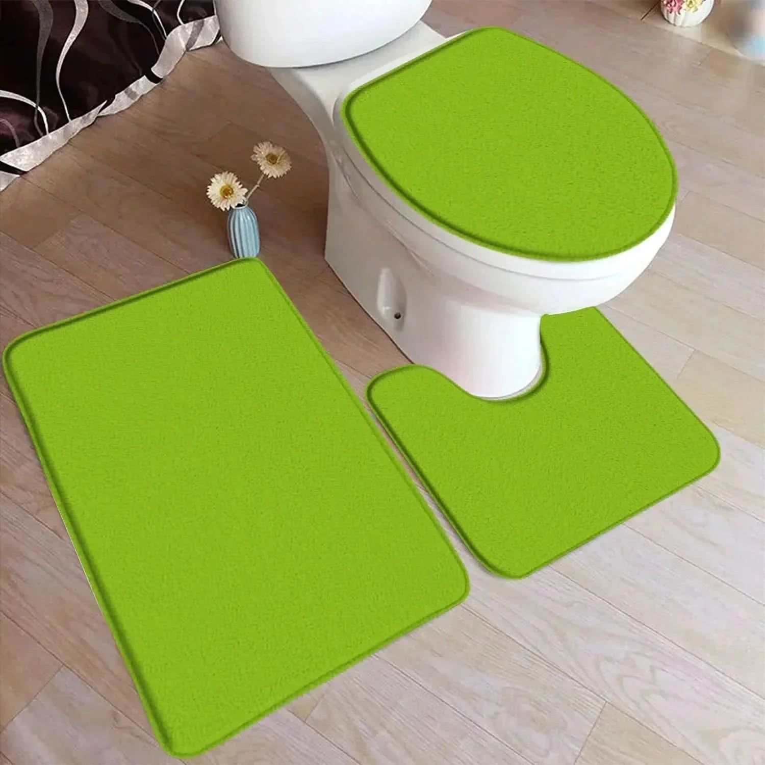 Bath Rug Set Soft Flannel Non Slip Fleece Backing 3 Piece Bathroom Mat Set