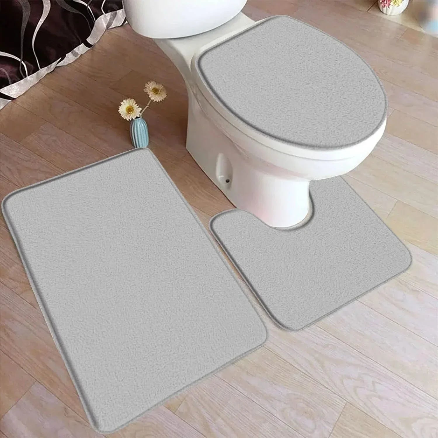 Bath Rug Set Soft Flannel Non Slip Fleece Backing 3 Piece Bathroom Mat Set