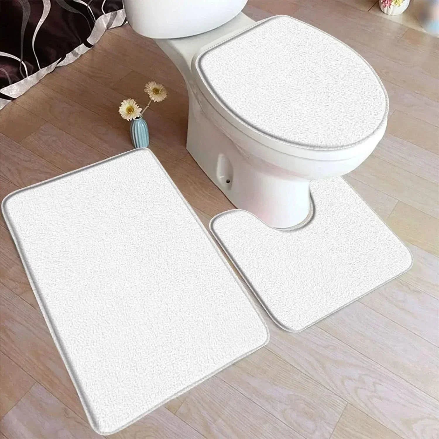 Bath Rug Set Soft Flannel Non Slip Fleece Backing 3 Piece Bathroom Mat Set