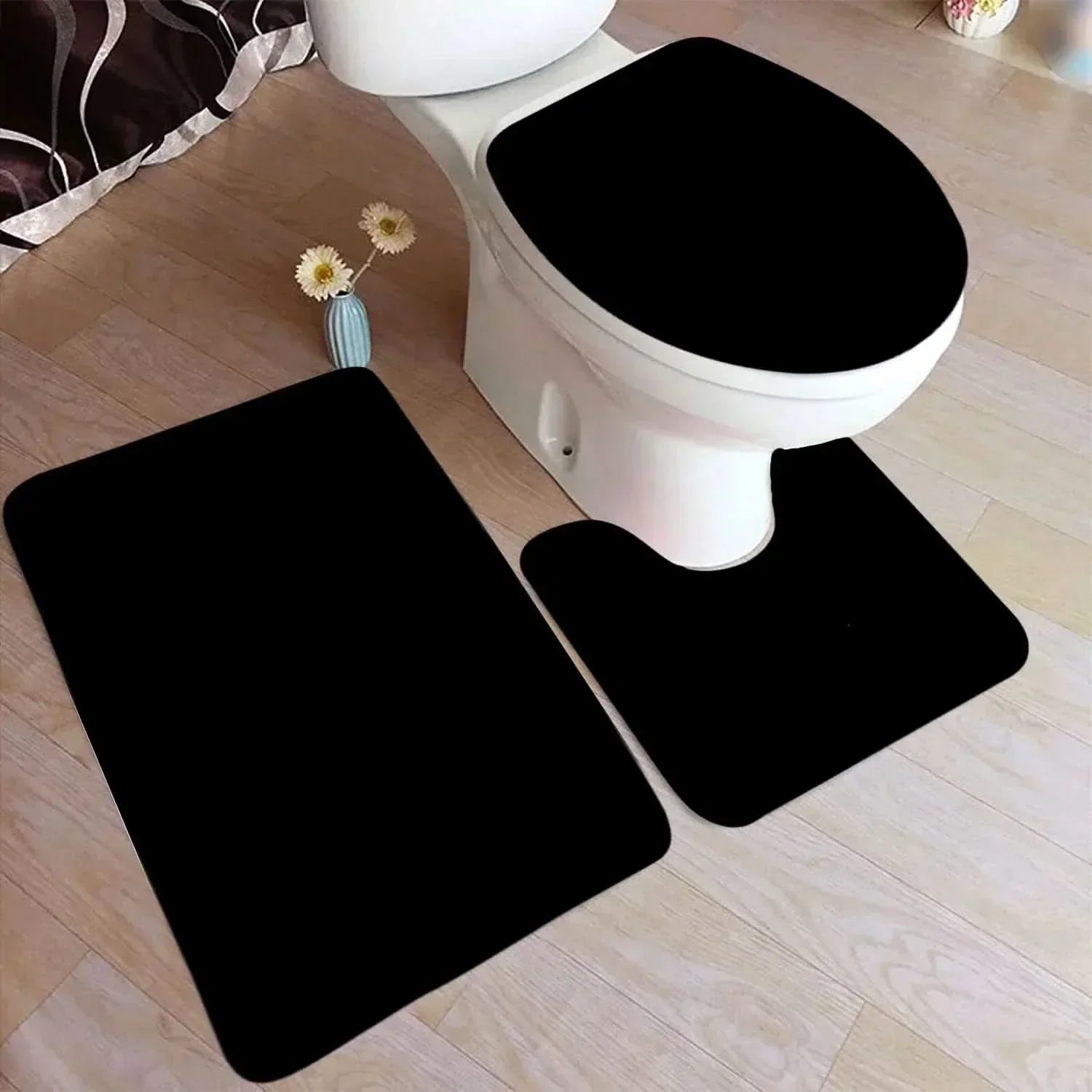 Bath Rug Set Soft Flannel Non Slip Fleece Backing 3 Piece Bathroom Mat Set