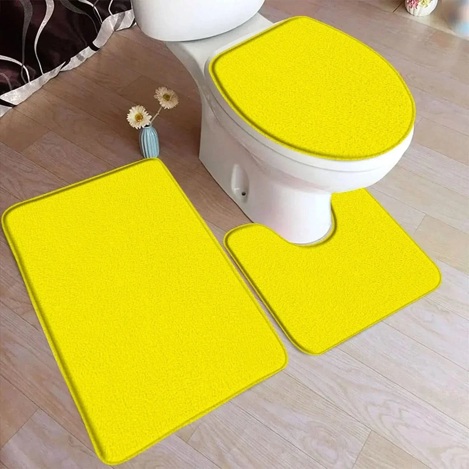 Bath Rug Set Soft Flannel Non Slip Fleece Backing 3 Piece Bathroom Mat Set
