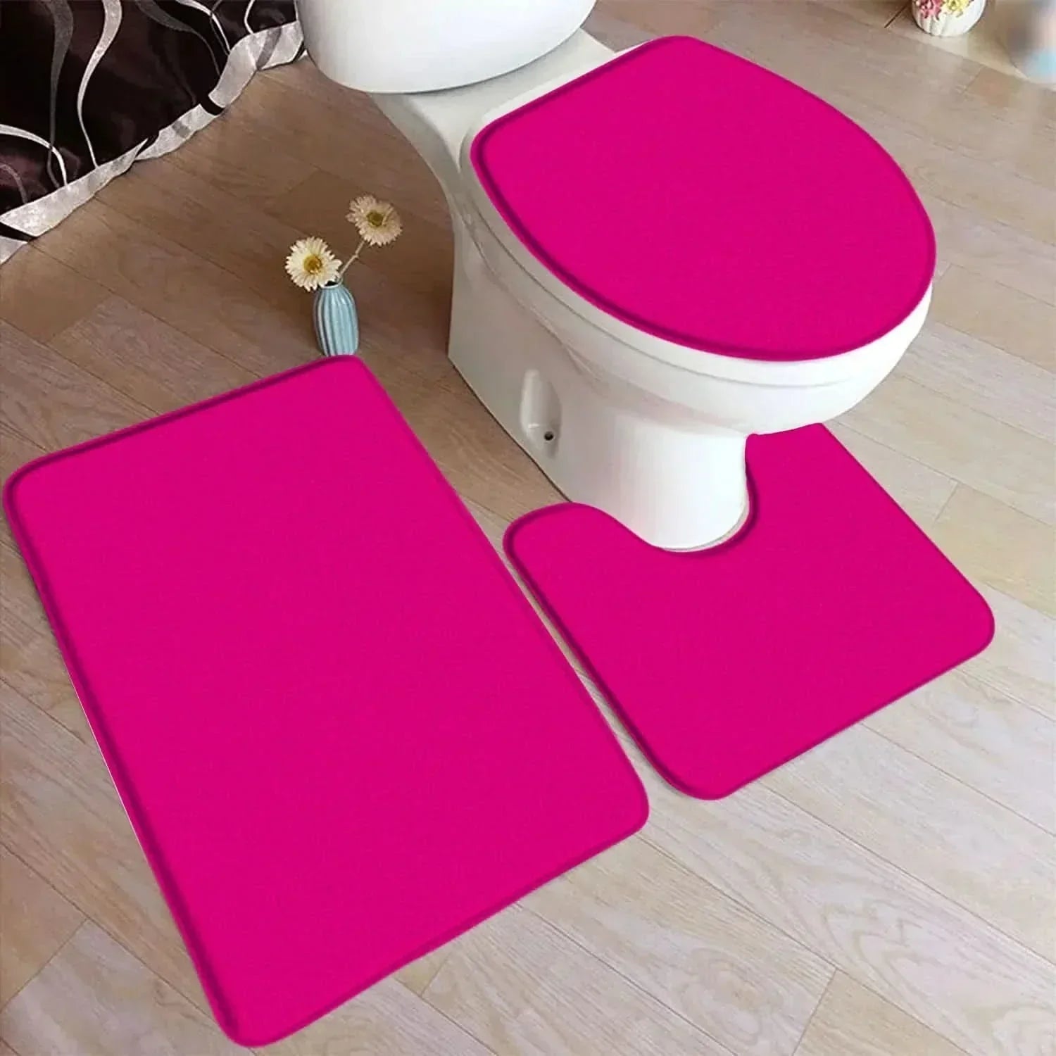 Bath Rug Set Soft Flannel Non Slip Fleece Backing 3 Piece Bathroom Mat Set