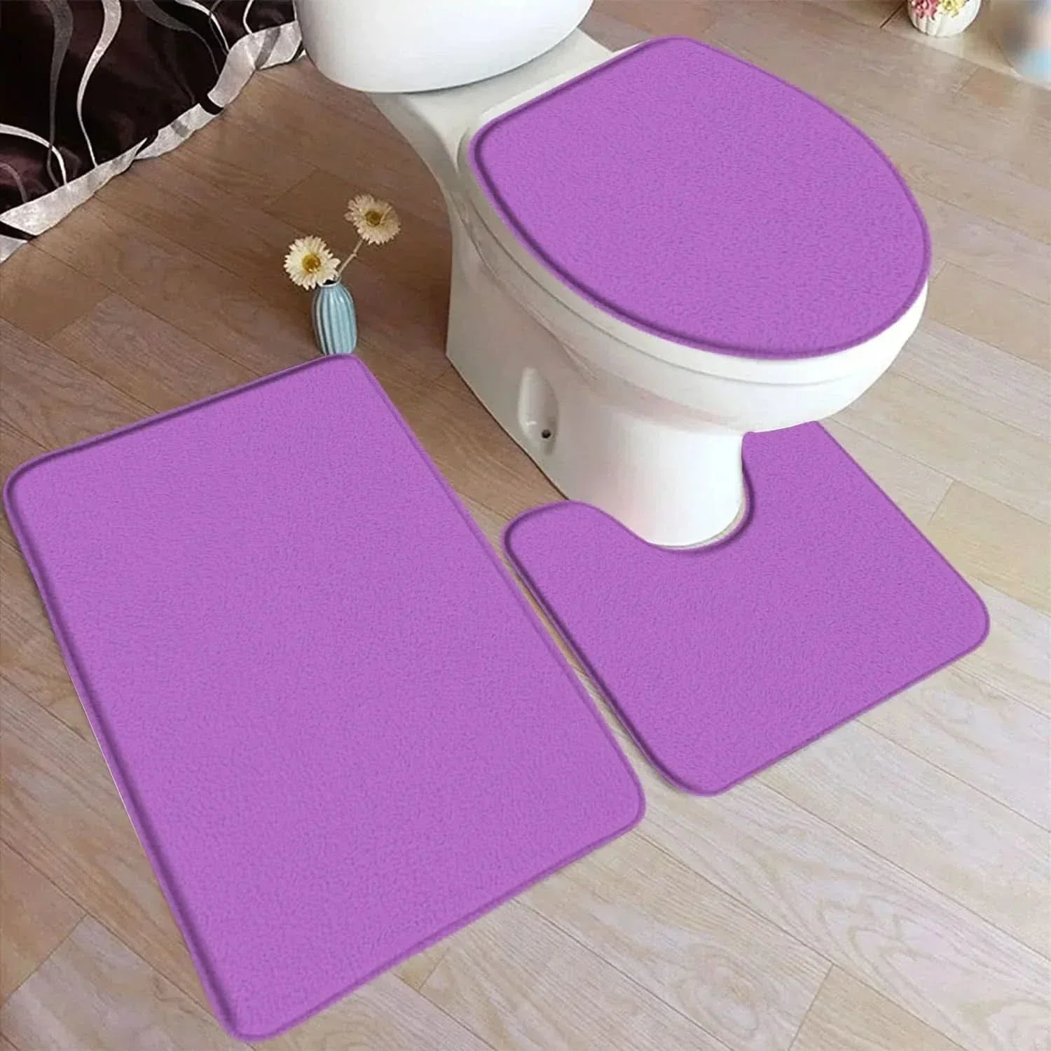 Bath Rug Set Soft Flannel Non Slip Fleece Backing 3 Piece Bathroom Mat Set
