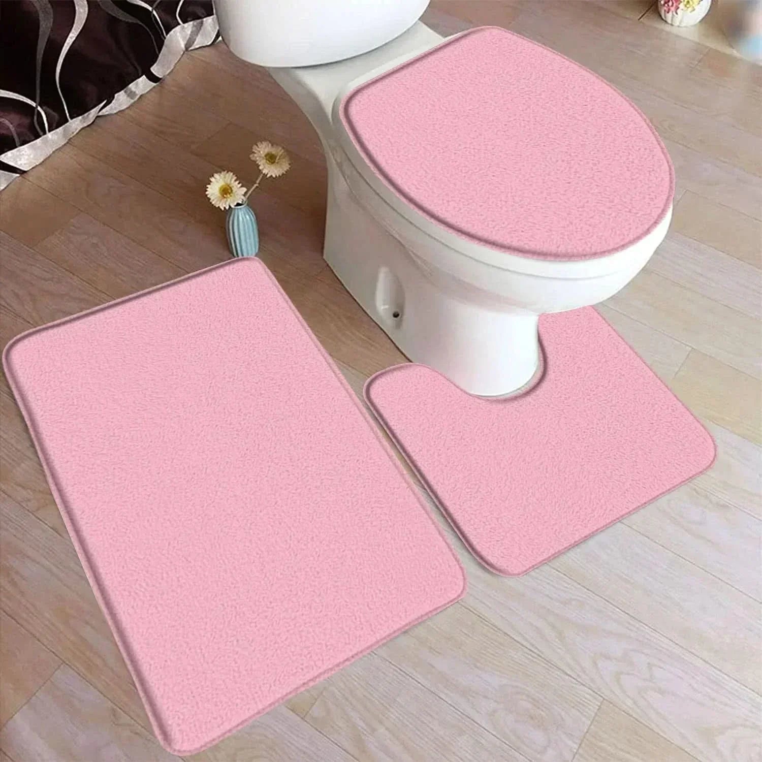 Bath Rug Set Soft Flannel Non Slip Fleece Backing 3 Piece Bathroom Mat Set