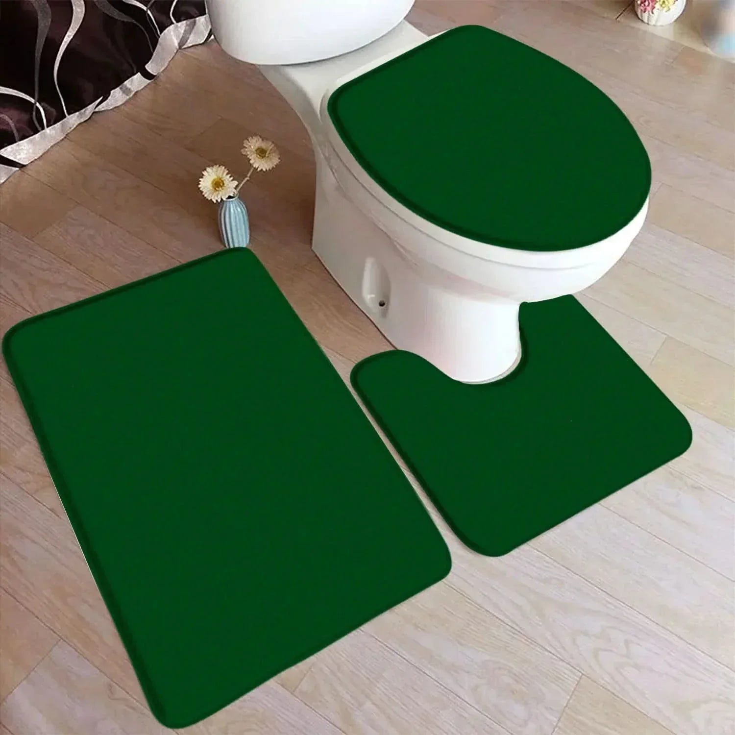 Bath Rug Set Soft Flannel Non Slip Fleece Backing 3 Piece Bathroom Mat Set