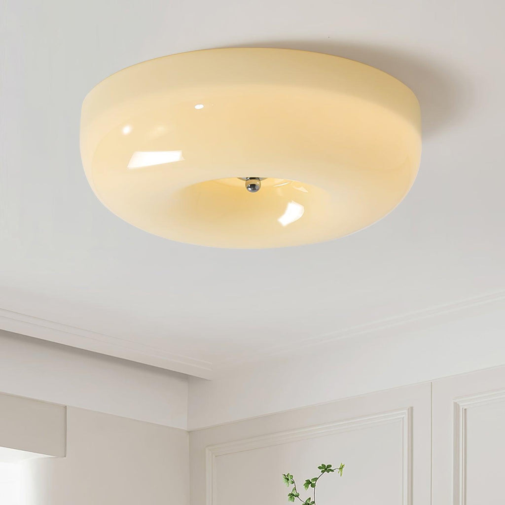 Modern Cream Donut Glass Flush Mount Ceiling Light 1-Light