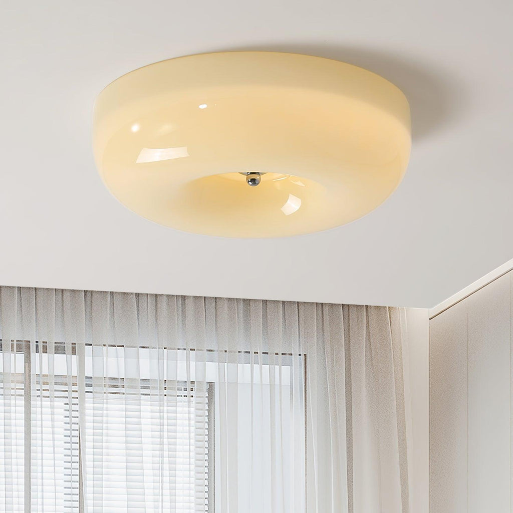 Modern Cream Donut Glass Flush Mount Ceiling Light 1-Light
