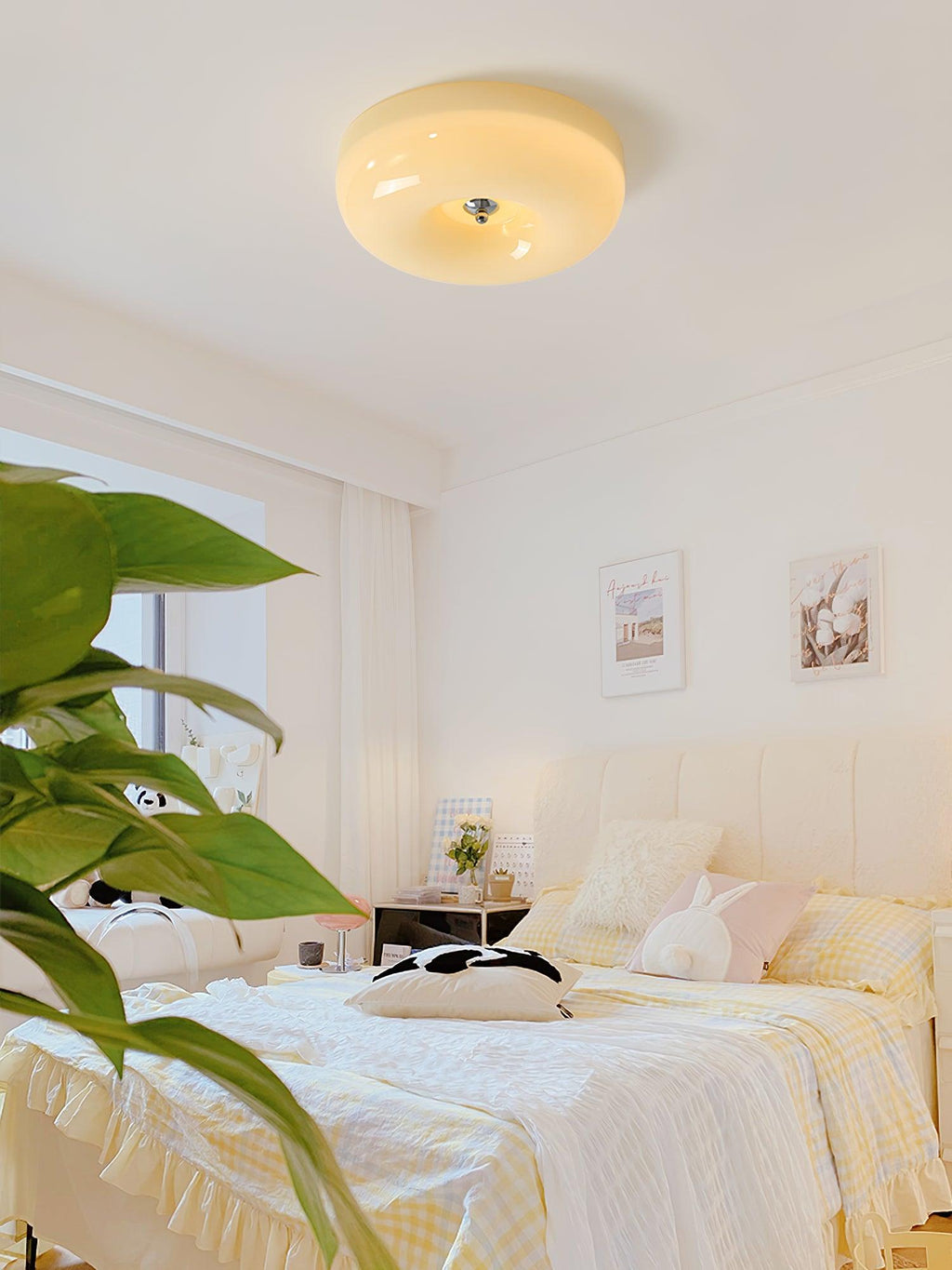 Modern Cream Donut Glass Flush Mount Ceiling Light 1-Light