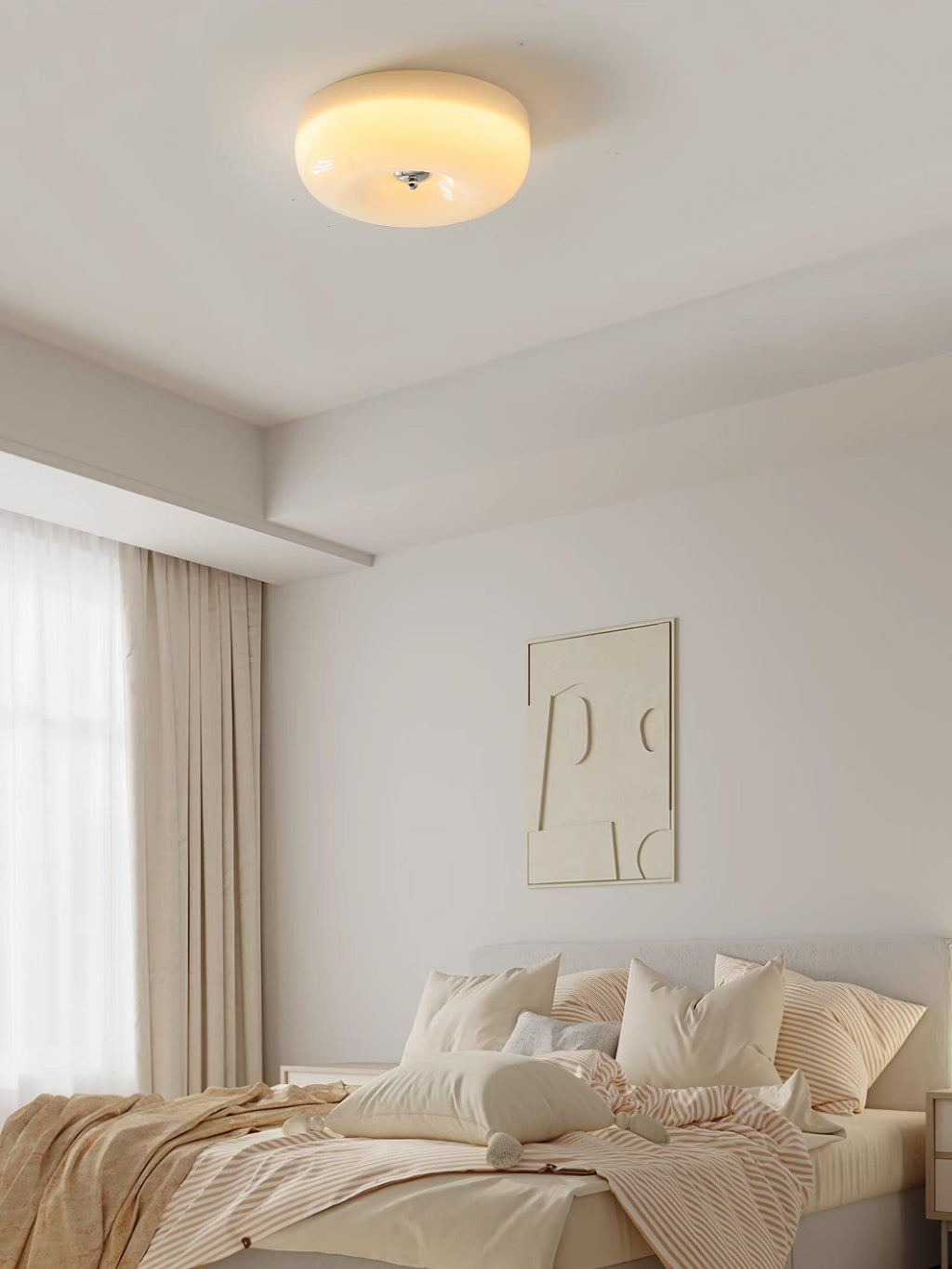Modern Cream Donut Glass Flush Mount Ceiling Light 1-Light