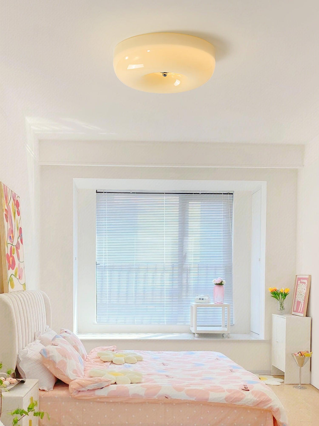Modern Cream Donut Glass Flush Mount Ceiling Light 1-Light