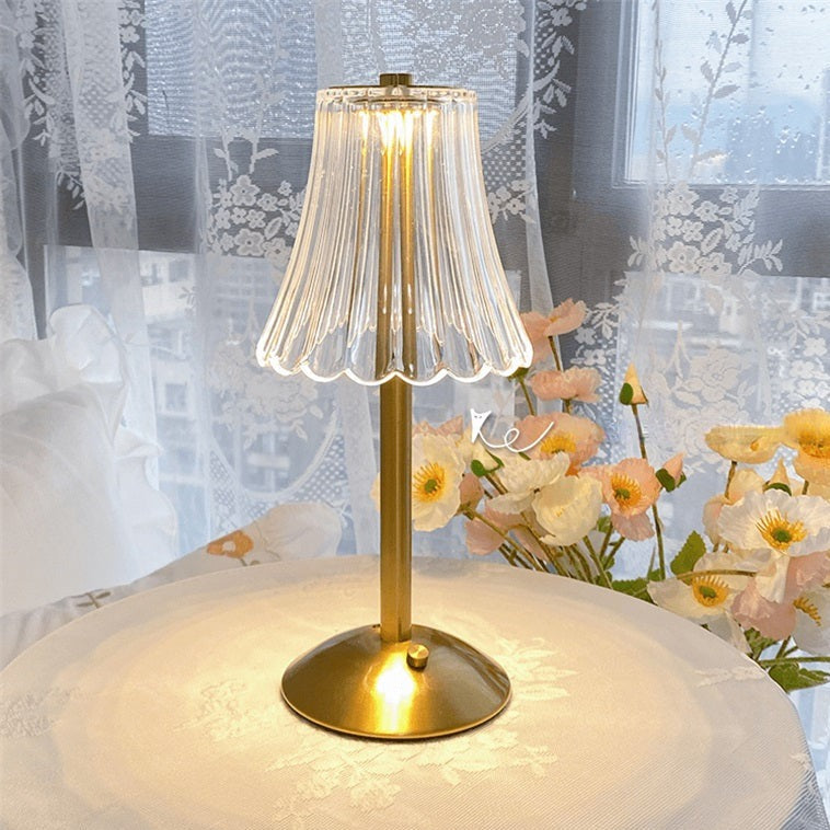 CrystalGlanz: Golden Crystal Table Lamp – LED Touch Lamp with Dimmable Light