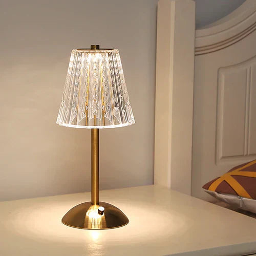 CrystalGlanz: Golden Crystal Table Lamp – LED Touch Lamp with Dimmable Light