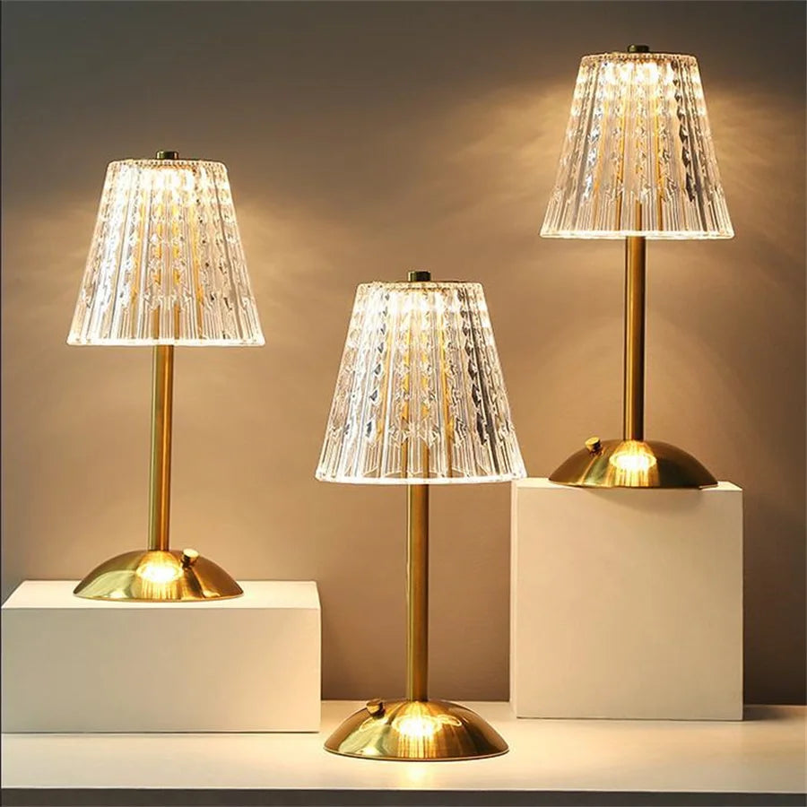 CrystalGlanz: Golden Crystal Table Lamp – LED Touch Lamp with Dimmable Light