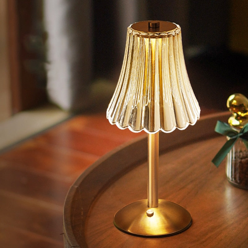 CrystalGlanz: Golden Crystal Table Lamp – LED Touch Lamp with Dimmable Light