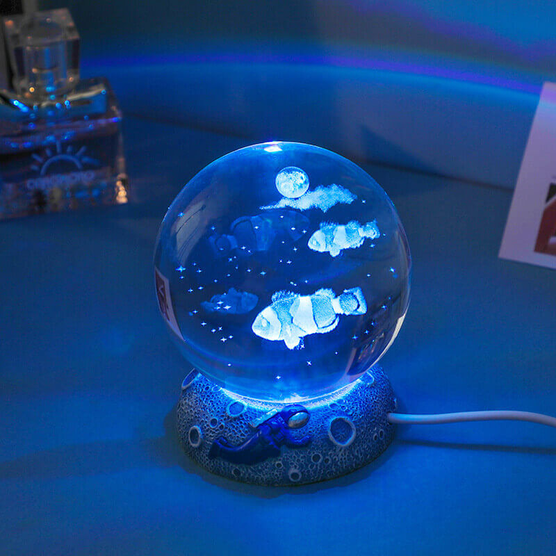 Crystal Ball Night Light, 3D Laser Engraved, USB Powered