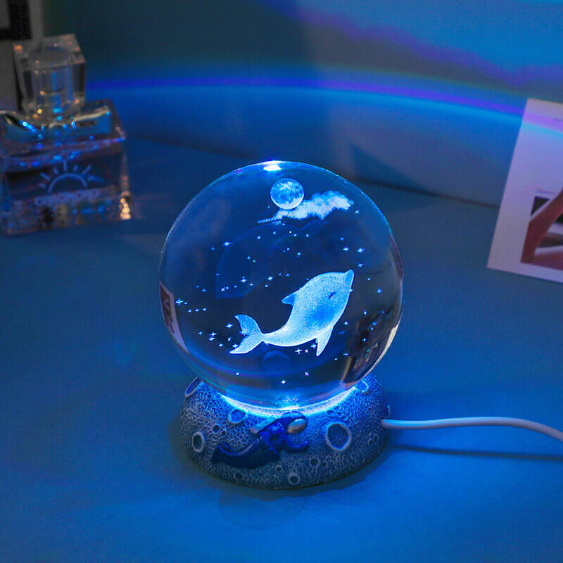 Crystal Ball Night Light, 3D Laser Engraved, USB Powered