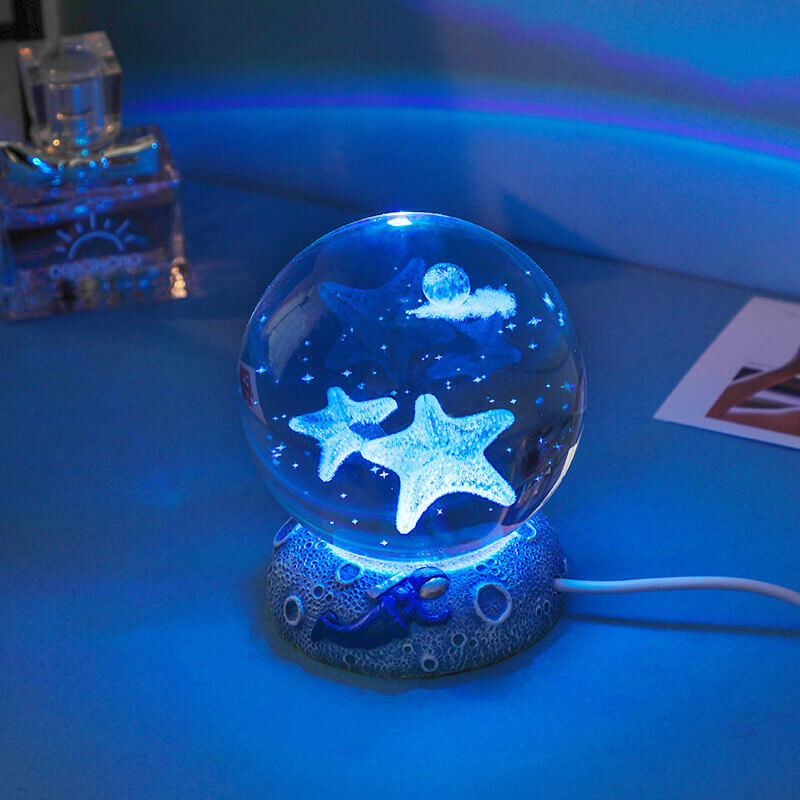 Crystal Ball Night Light, 3D Laser Engraved, USB Powered