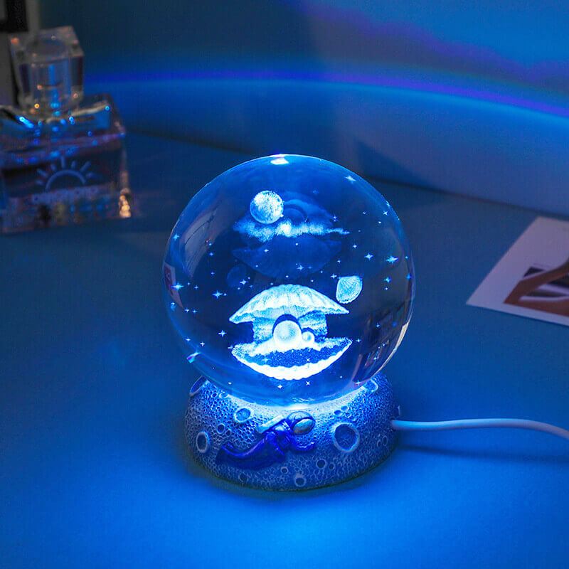 Crystal Ball Night Light, 3D Laser Engraved, USB Powered