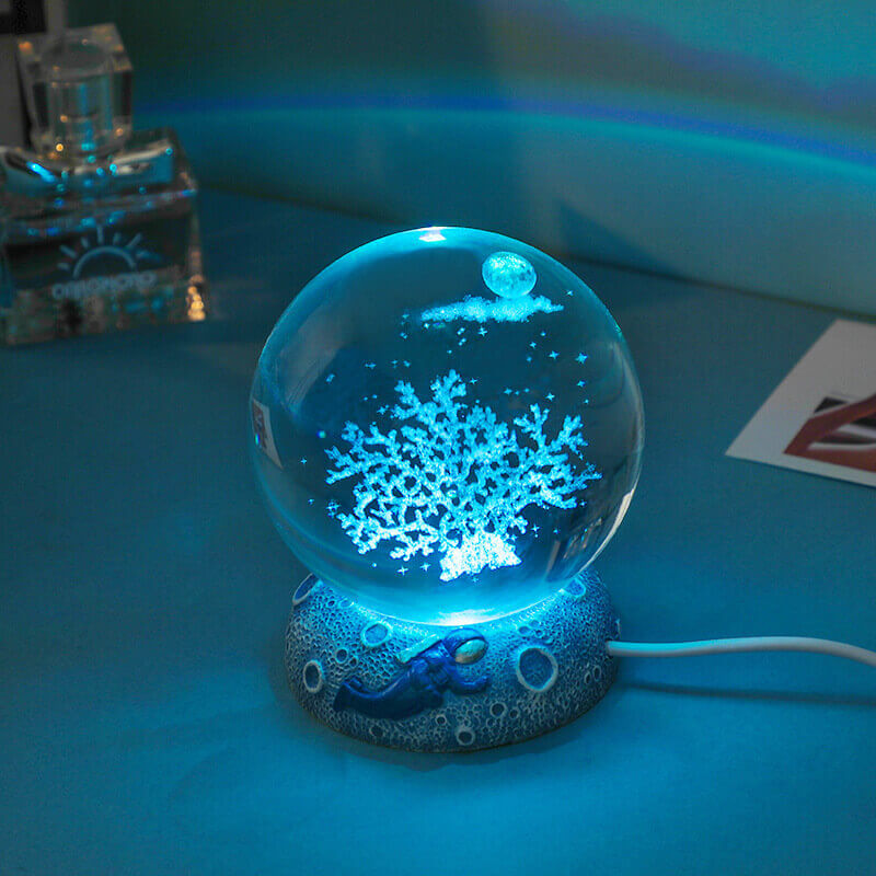 Crystal Ball Night Light, 3D Laser Engraved, USB Powered