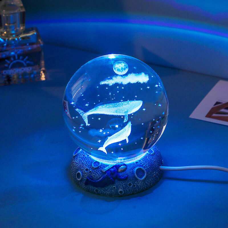 Crystal Ball Night Light, 3D Laser Engraved, USB Powered