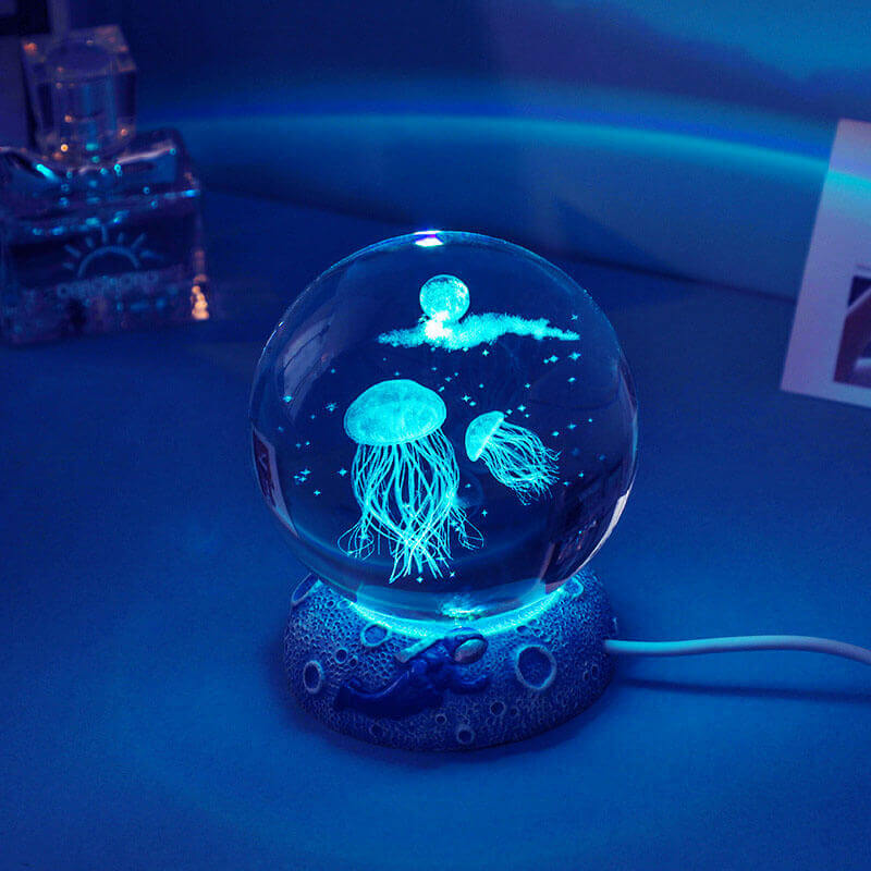 Crystal Ball Night Light, 3D Laser Engraved, USB Powered