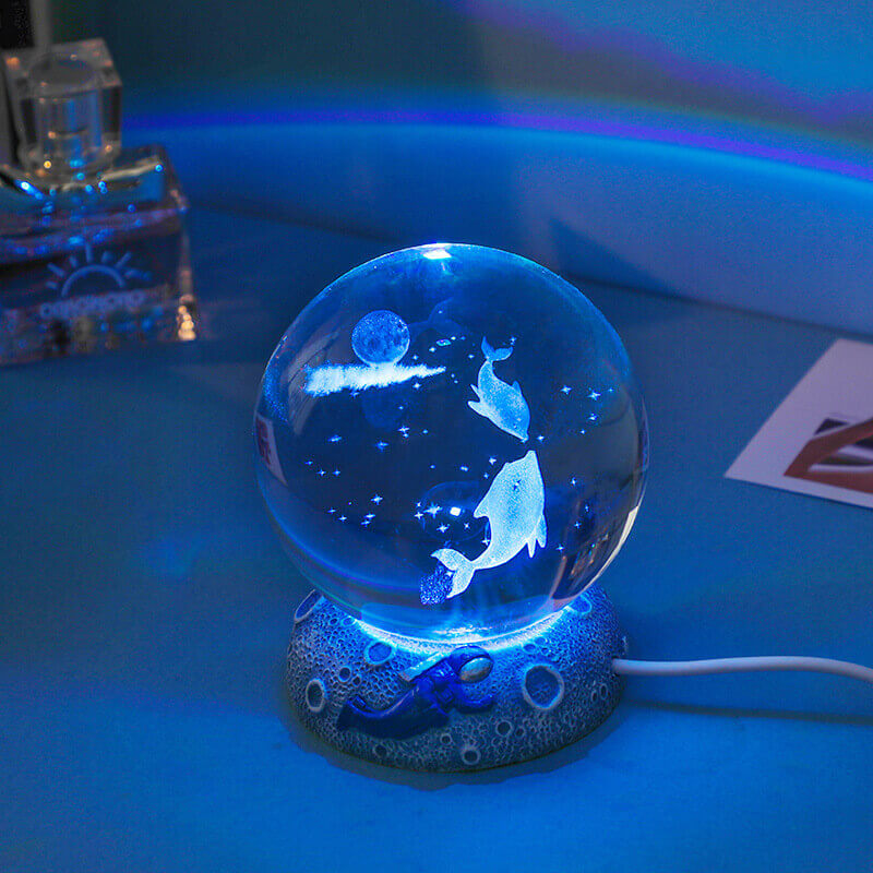 Crystal Ball Night Light, 3D Laser Engraved, USB Powered