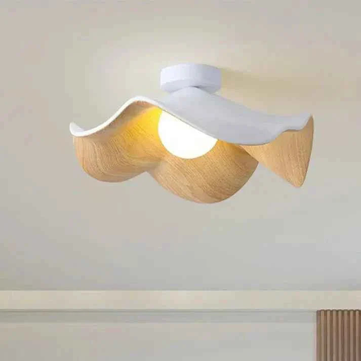Bela Lotus Ceiling Light | Scandinavian Wood & Iron Flush Lamp
