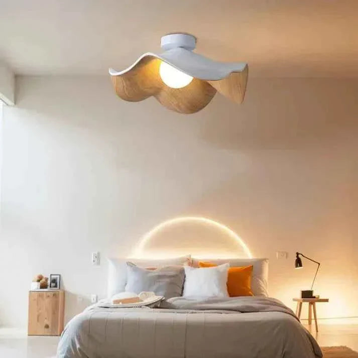 Bela Lotus Ceiling Light | Scandinavian Wood & Iron Flush Lamp
