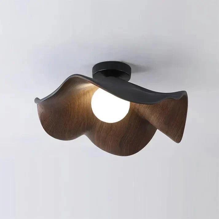 Bela Lotus Ceiling Light | Scandinavian Wood & Iron Flush Lamp