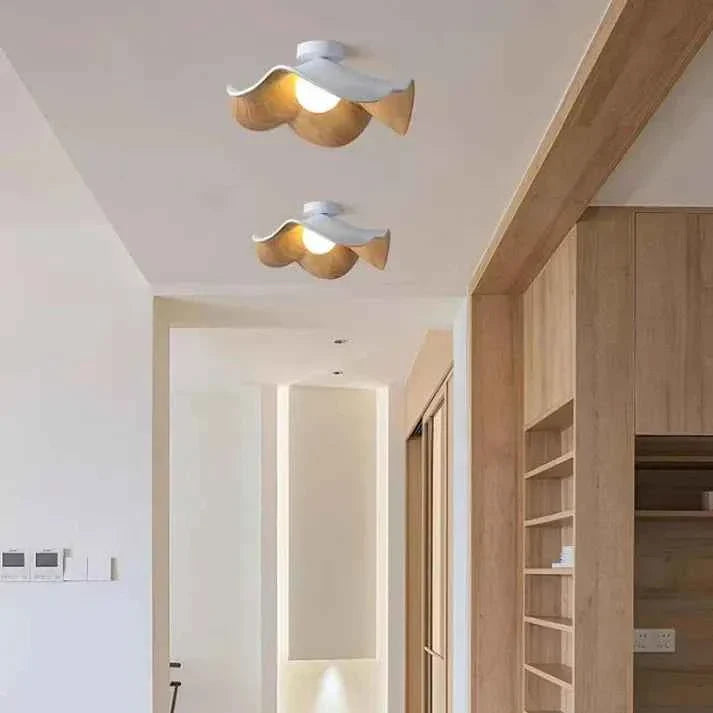 Bela Lotus Ceiling Light | Scandinavian Wood & Iron Flush Lamp