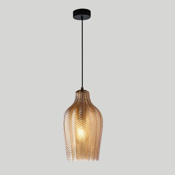 Nordic Wavy Glass 1-Light Barrel Pendant with Textured Finish
