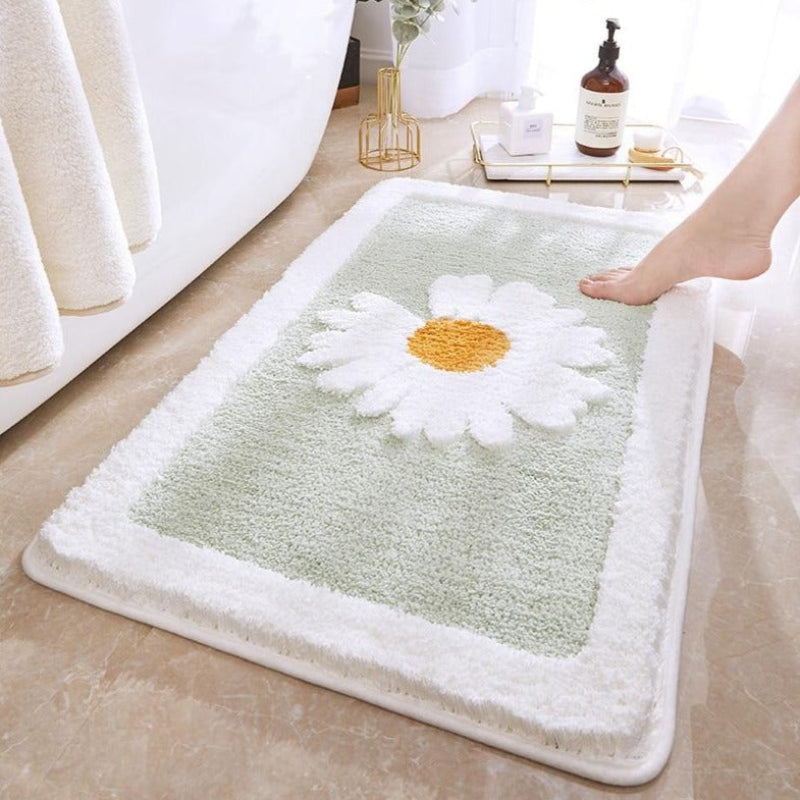 Daisy Bath Mat with Anti-Slip Bottom – Soft Quick Drying Water Absorbent Bathroom Mat