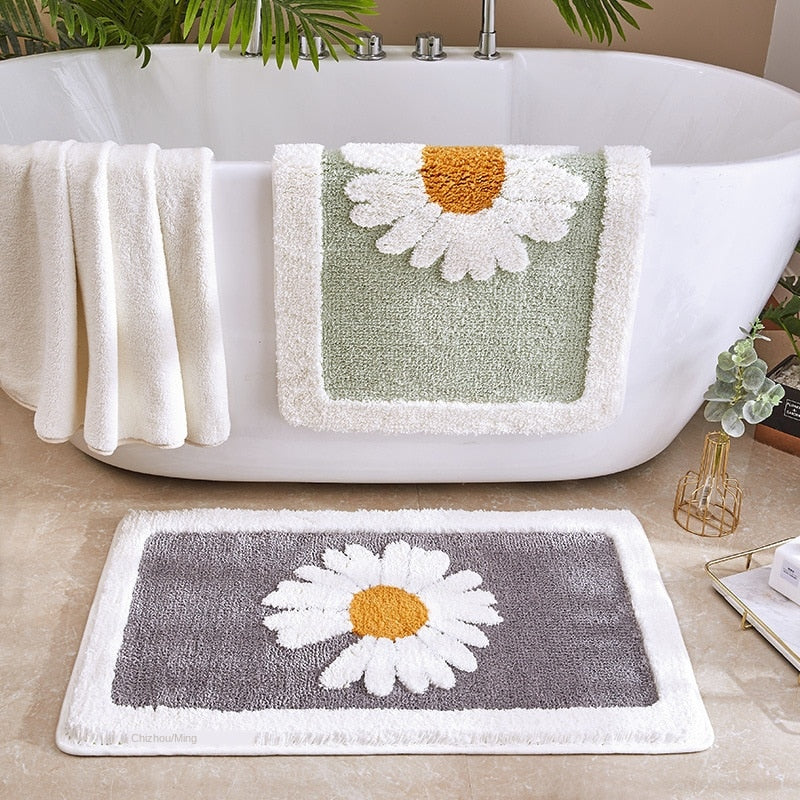 Daisy Bath Mat with Anti-Slip Bottom – Soft Quick Drying Water Absorbent Bathroom Mat