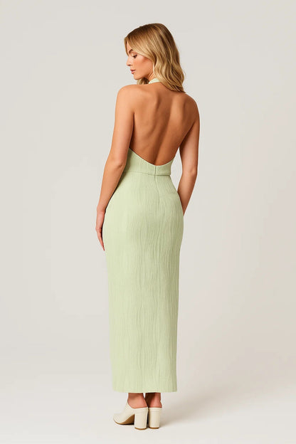 Halter Midi Dress with Open Back and Front Slit