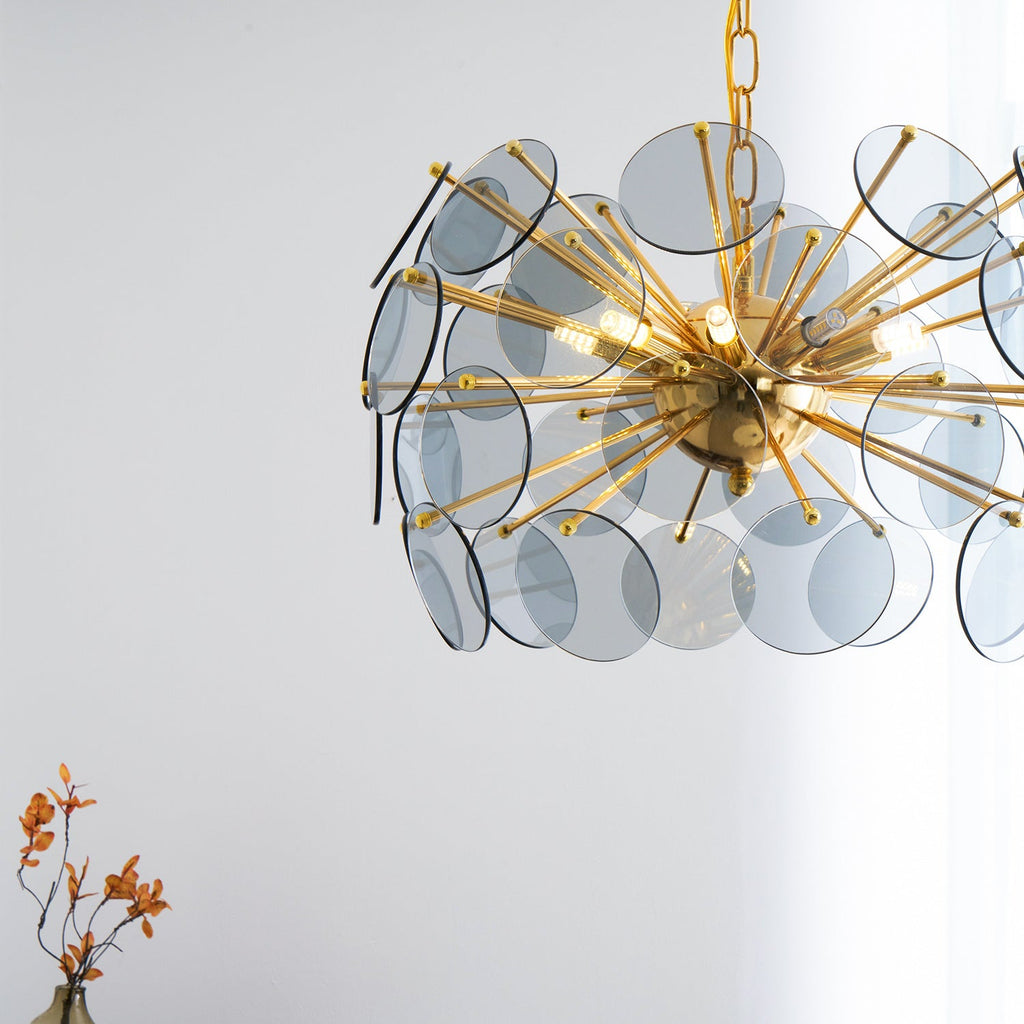 Blue Glass Disc Sputnik Chandelier