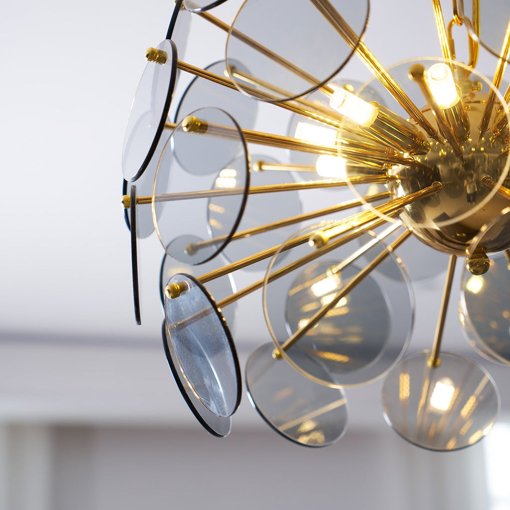 Blue Glass Disc Sputnik Chandelier